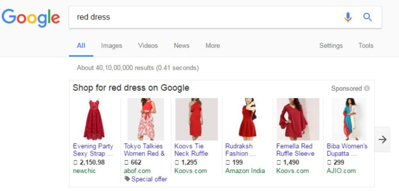 Google Shopping-Anzeigen mit Bildern in normaler Größe