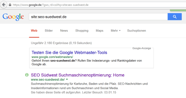 Google Site-Suche nach seo-suedwest.de