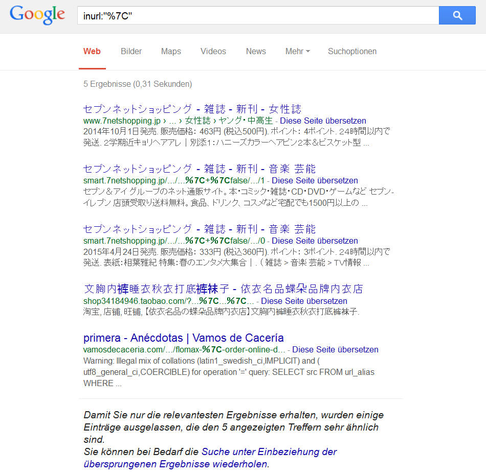 Google-Suche nach der URL-kodierten Version eines Pipe-Symbols