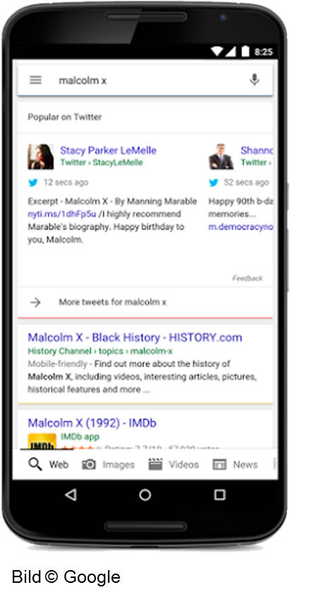 Google bindet Tweets in die mobile Suche ein