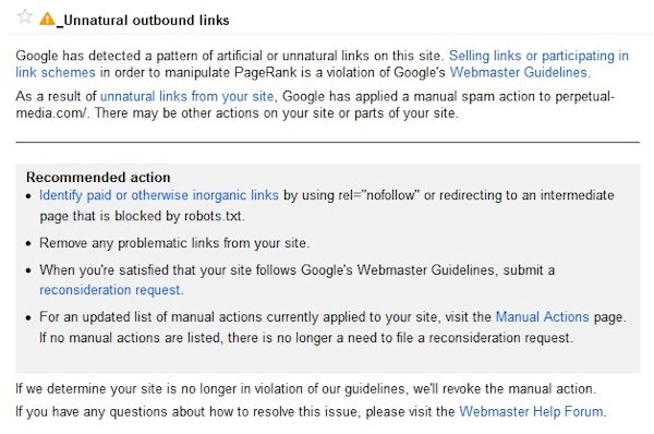 Google-Warnung bei manuellen Maßnahmen aufgrund bestimmter ausgehender Links
