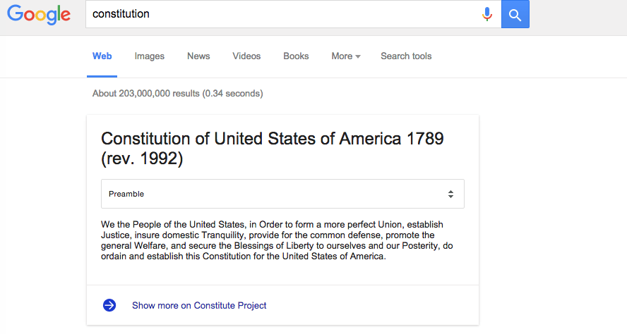 Google zeigt Verfassungstexte in den Suchergebnissen an
