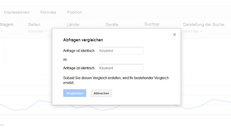 Search Console: Keyword-Vergleich Dialog