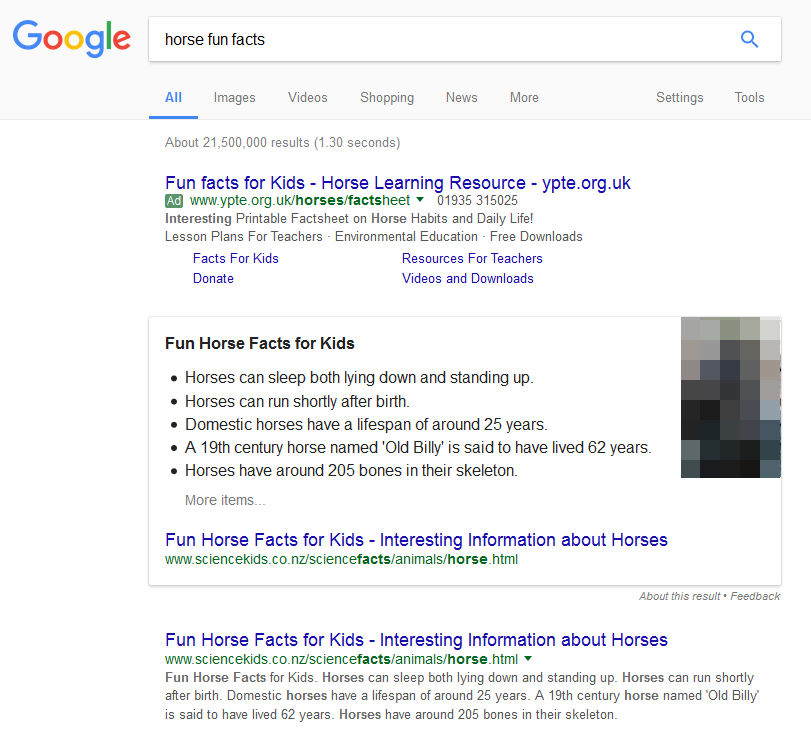 Google: 'horse fun facts'