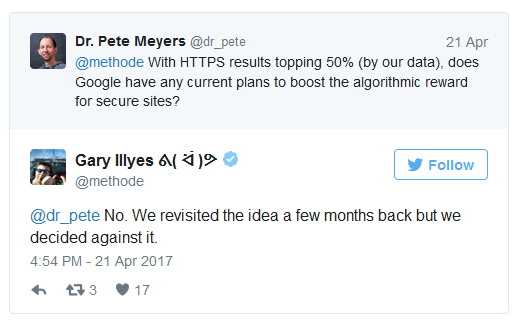 Gary Illyes: kein zusätzliches Gewicht für HTTPS als Rankingfaktor