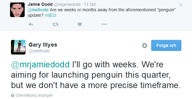 Gary Illyes auf Twitter: "Google Penguin noch in diesem Quartal"
