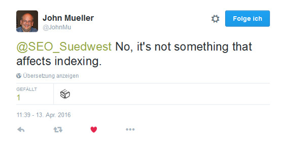 Johannes Müller (Google) auf Twitter zur Frage, wie sich isSimilarTo auf die Suche auswirkt