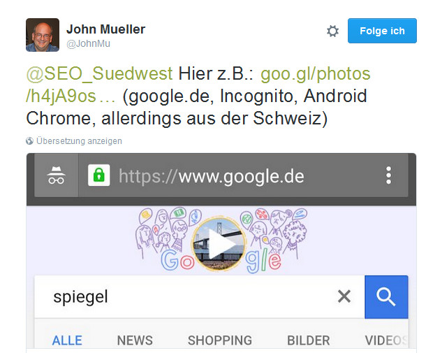 Johannes Müller auf Twitter zu AMP-Ergebnissen in Deuschland