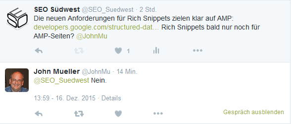 Johannes Müller von Google zu einem Zusammenhang zwischen Rich Snippets und AMP