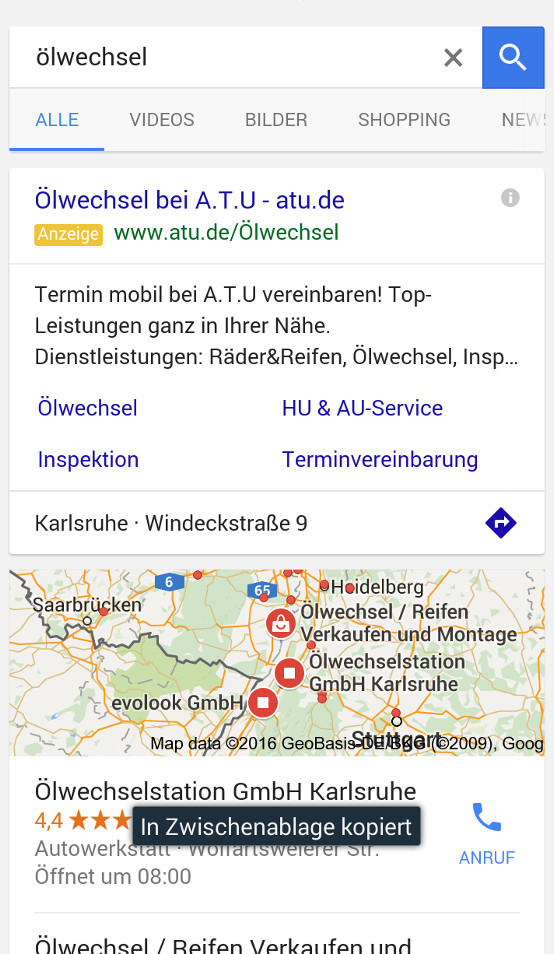 Google: lokale Suche mit Anzeige