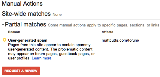 Manual Action Viewer - Google Webmaster Tools