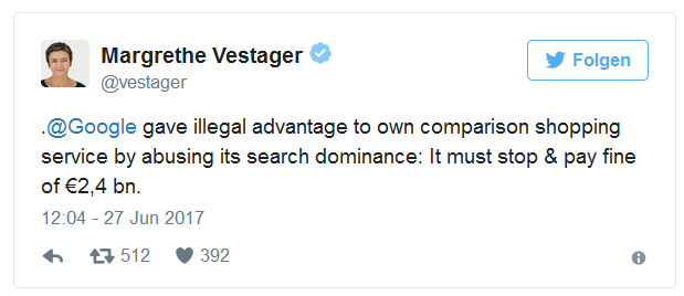 Margrethe Vestager auf Twitter