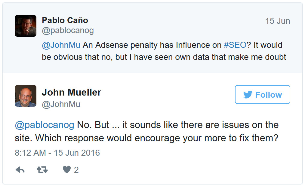 Johannes Müller auf Twitter zu AdSense und SEO