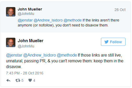Johannes Müller auf Twitter zum Thema Disavow