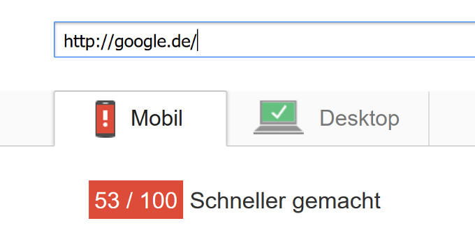PageSpeed Insghts: Ergebnis für google.de