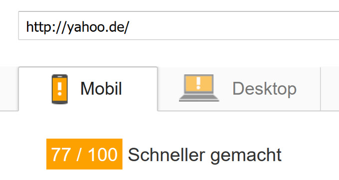 PageSpeed Insghts: Ergebnis für yahoo.de