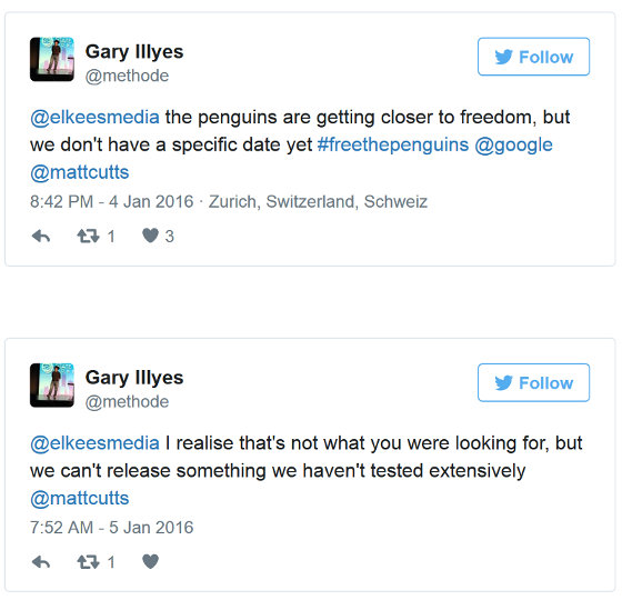 Gary Illyes auf Twitter zu Penguin 4: noch immer kein Termin
