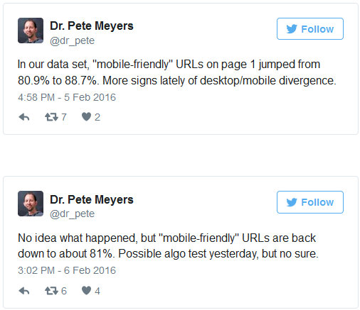 Dr. Pete Meyers auf Google: Hat es einen Test für einen geänderten Algorithmus in der mobilen Suche gegeben?