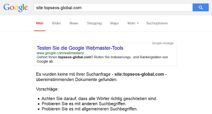 Site-Suche nach der Domain "topseos-global.com" auf Google.de