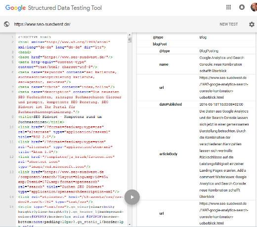 Structured Data Tesing Tool neu: Ergebnisse