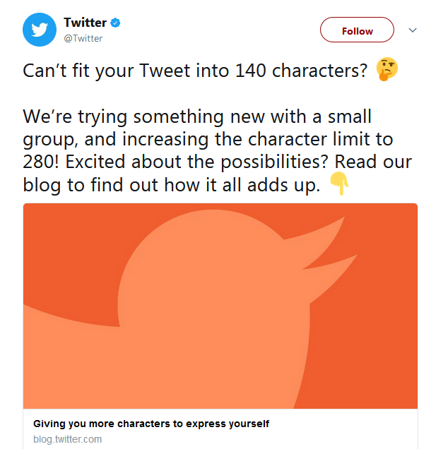 Twitter: bald 280 Zeichen