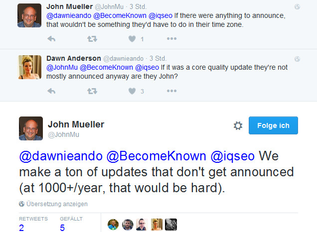 Twitter: Johannes Müller zum möglichen Google-Update