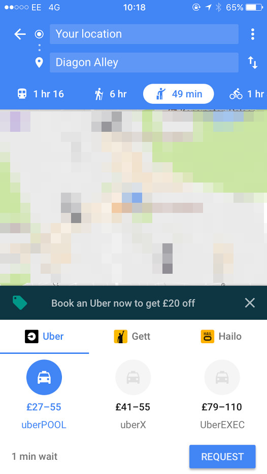 Uber: Preisnachlass für Neukunden bei Buchung über Google Maps