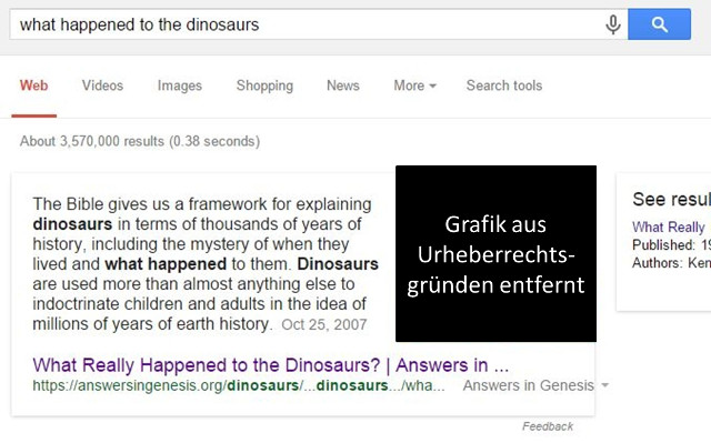 Google: Direkte Antwort auf die Frage: "Was geschah mit den Dinosauriern"