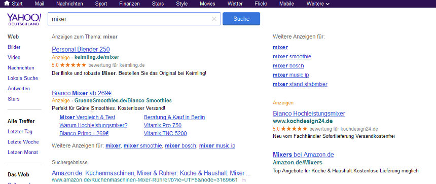 Yahoo: deutsche Anzeigen ohne Google-Ads