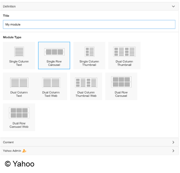 Yahoo Recommends: Auswahl verschiedener Layouts