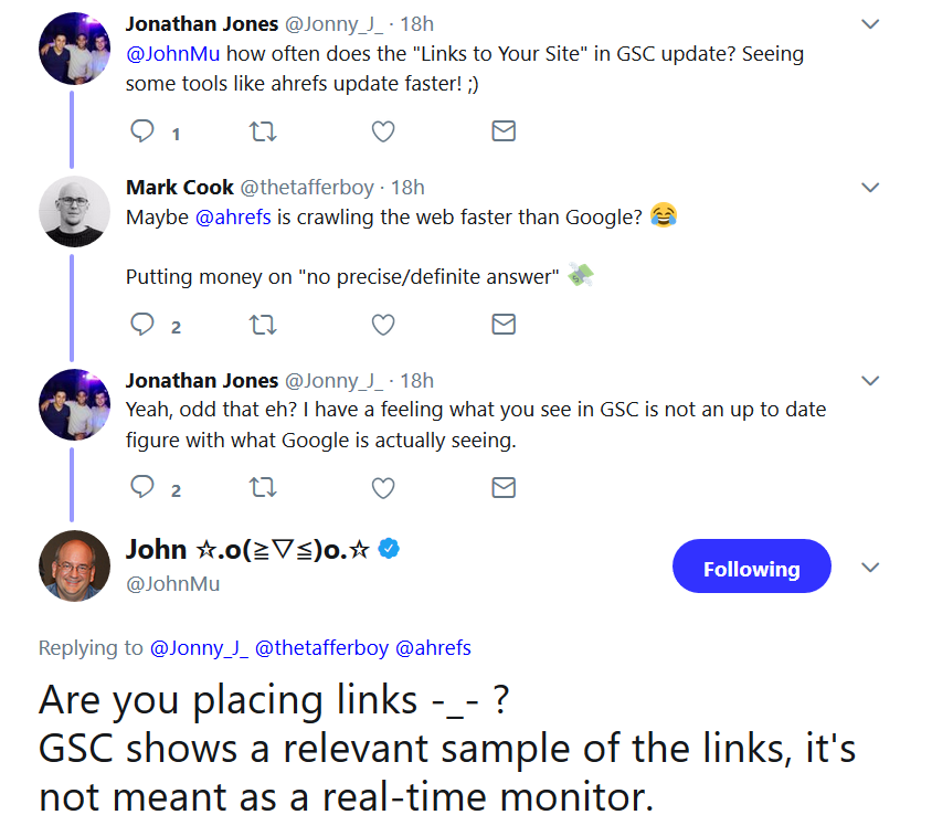Google: GSC zeigt nur beispielhafte Backlinks an