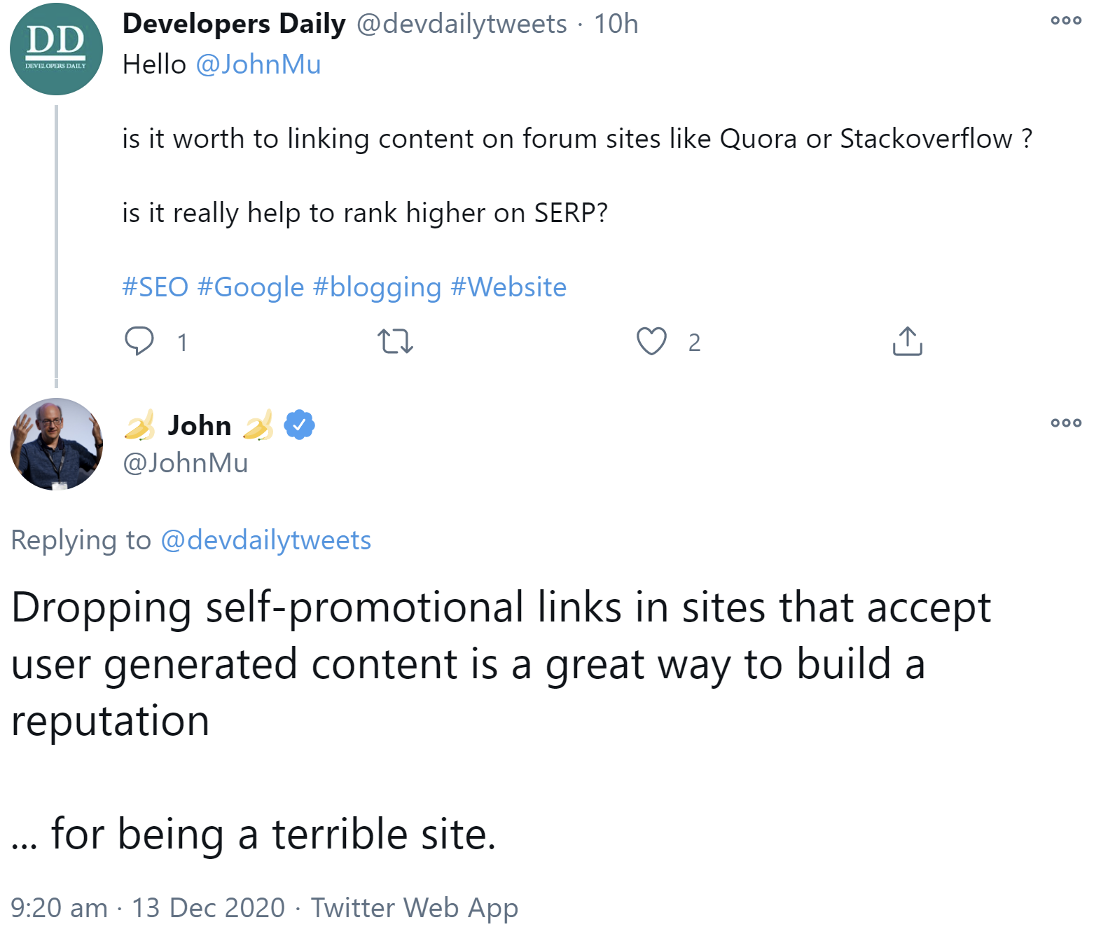 Google: Das Setzen von Links als Eigenwerbung auf Websites, die User Generated Content ermöglichen, ist ein großartiger Weg, um einen Ruf als schreckliche Website aufzubauen