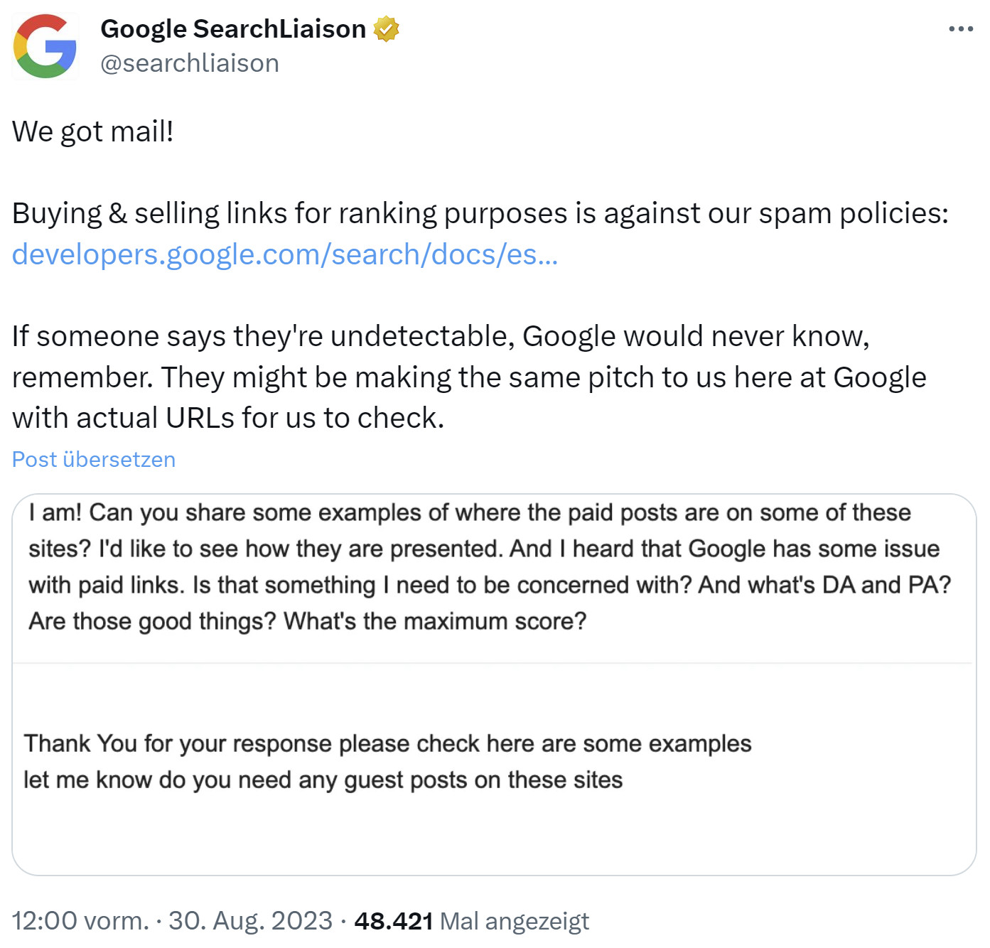 Auch Google bekommt Backlinks zum Kauf angeboten