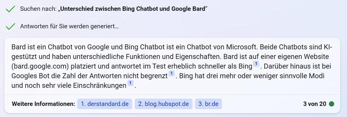 Was ist der Unterschied zwischen dem Bing Chatbot und Google Bard?