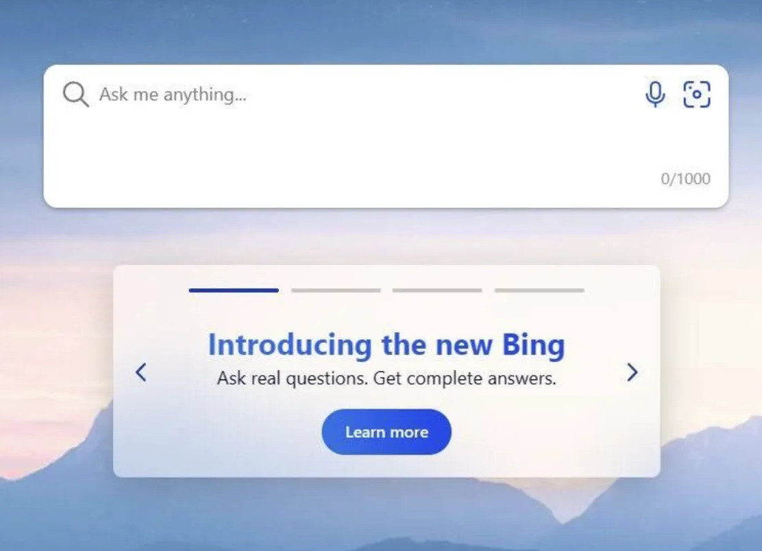 The new Bing start page