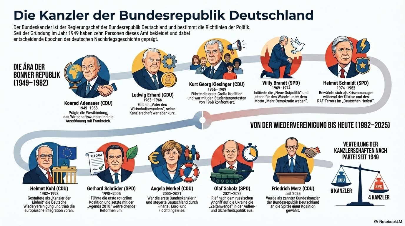 Bundeskanzler der Bundesrepublik Deutschland: Infografik erstellt mit Google Nano Banana Pro