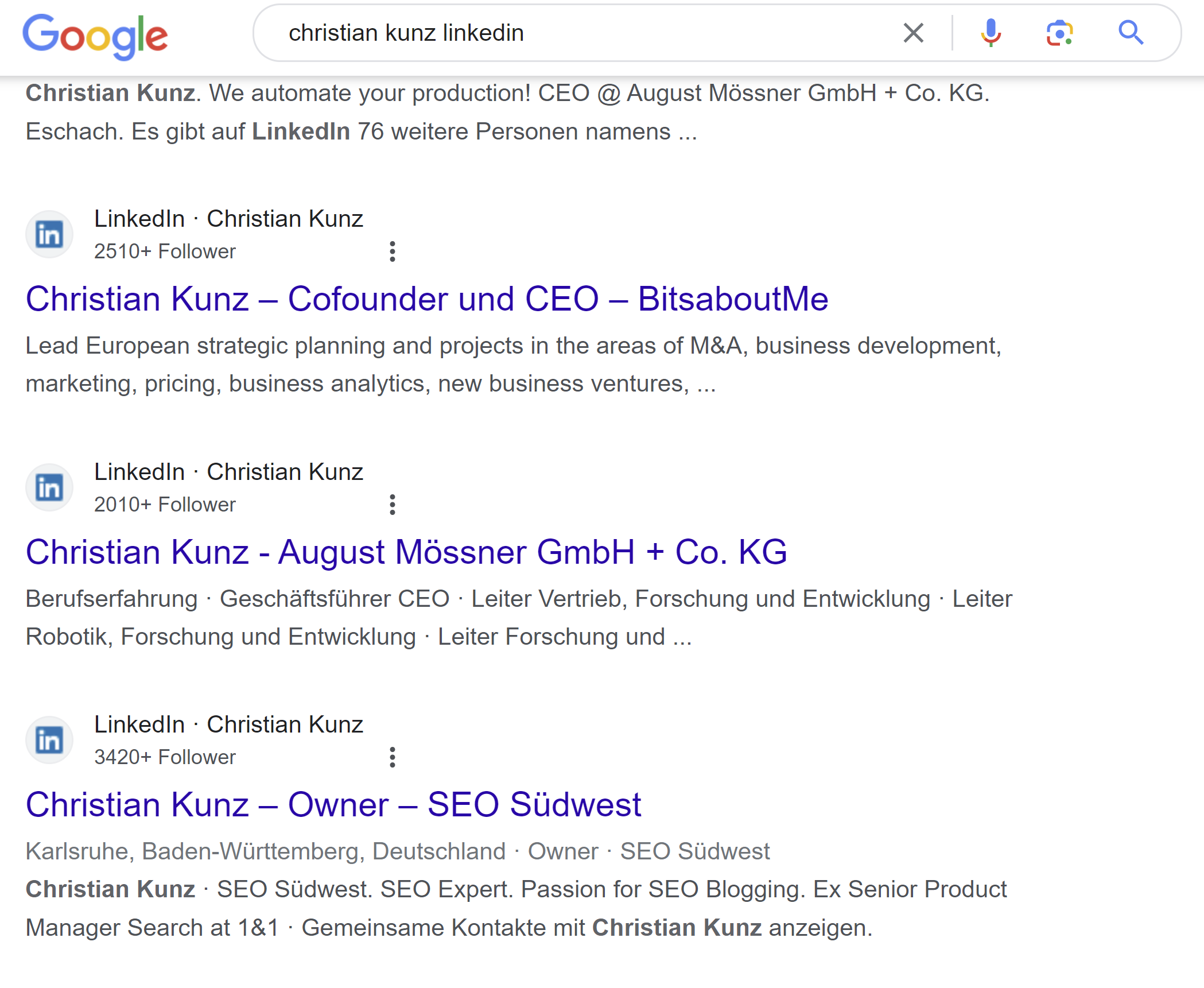 Suchergebnisse für 'Christian Kunz LinkedIn' auf Google