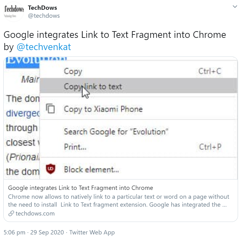 Chrome Link to Text