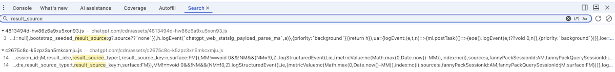 Chrome Developer Tools: Analyse einer Suchanfrage in ChatGPT
