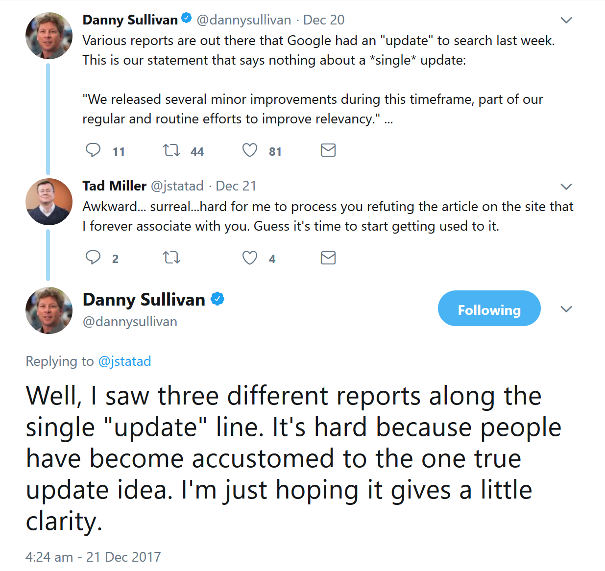 Danny Sullivan: 'Nicht ein großes, sondern mehrere kleinere Updates im Dezember'