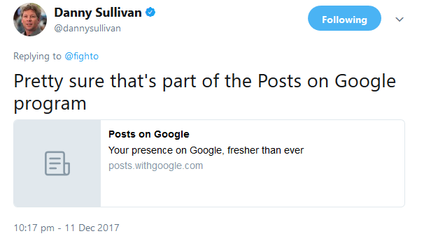 Danny Sullivan: Umfrage vermutlich Teil von 'Posts on Google'