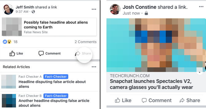Fake News werden in Facebook kleiner dargestellt