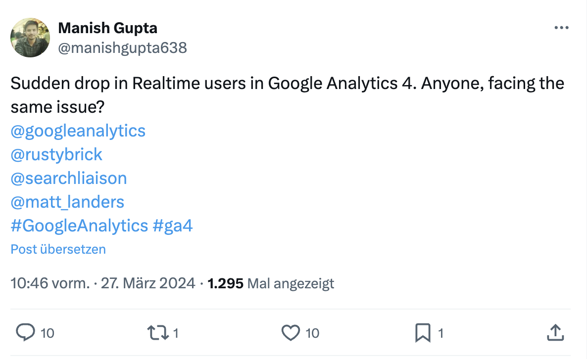 Google Analytics: Aufgrund eines Bugs wurden keine Echtzeit-Besucher angezeigt