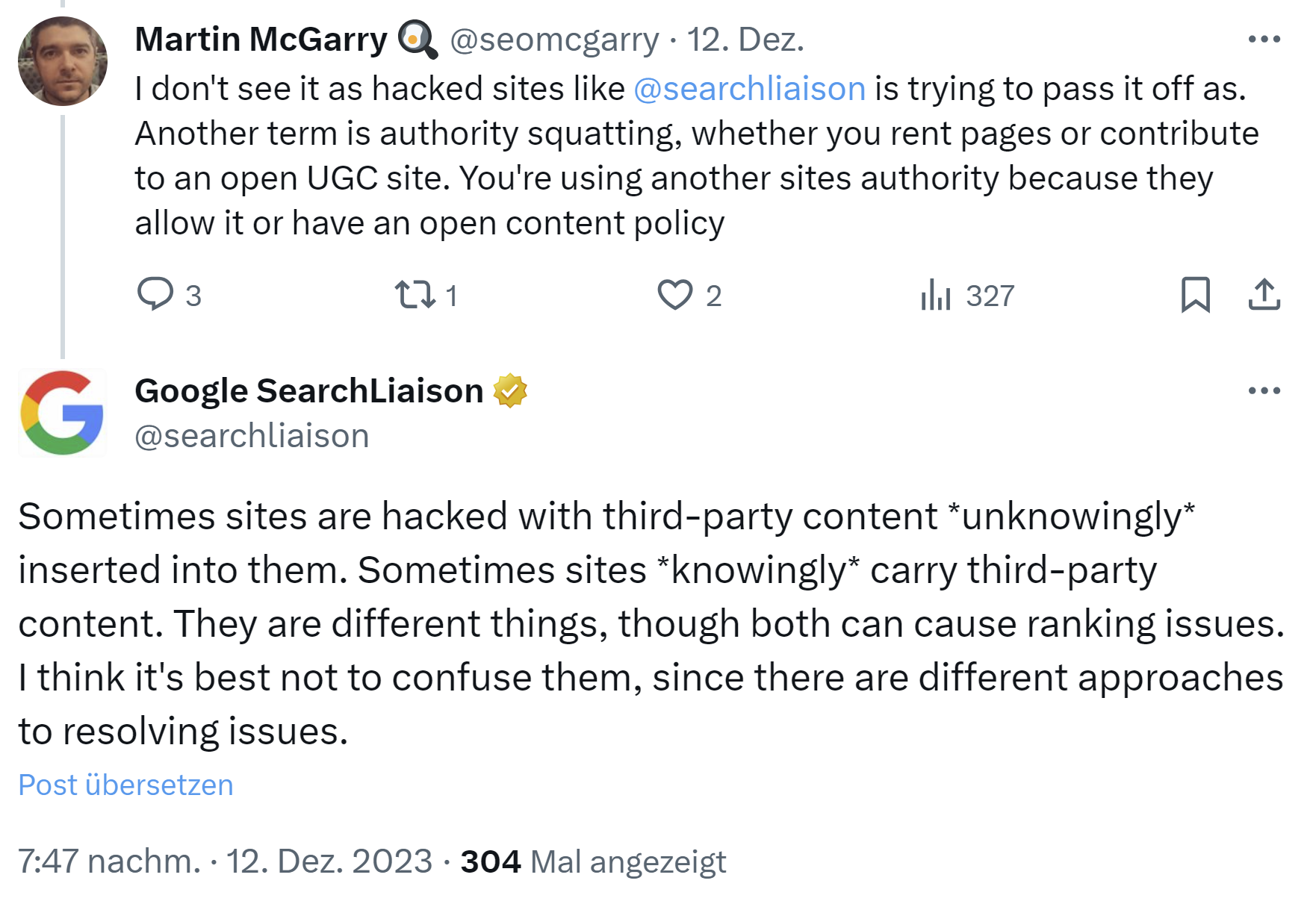 Google: Es gibt unterschiedliche Arten von Third Party Content, die man nicht verwechseln darf