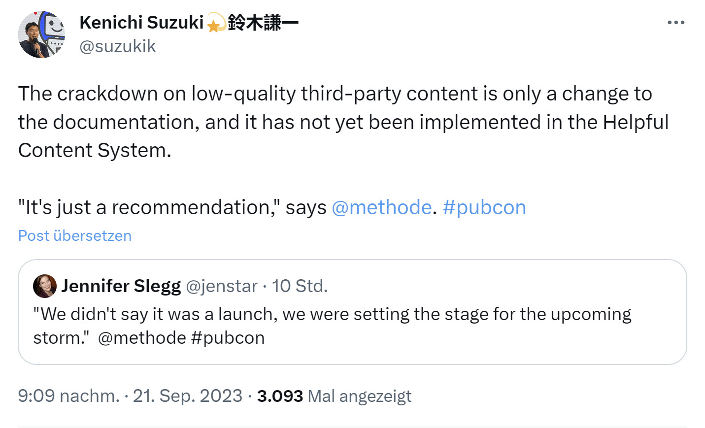 Google: Abwertung von Third Party Content noch nicht Gegenstand des laufenden Helpful Content Updates - Kenichi Suzuki auf Twitter