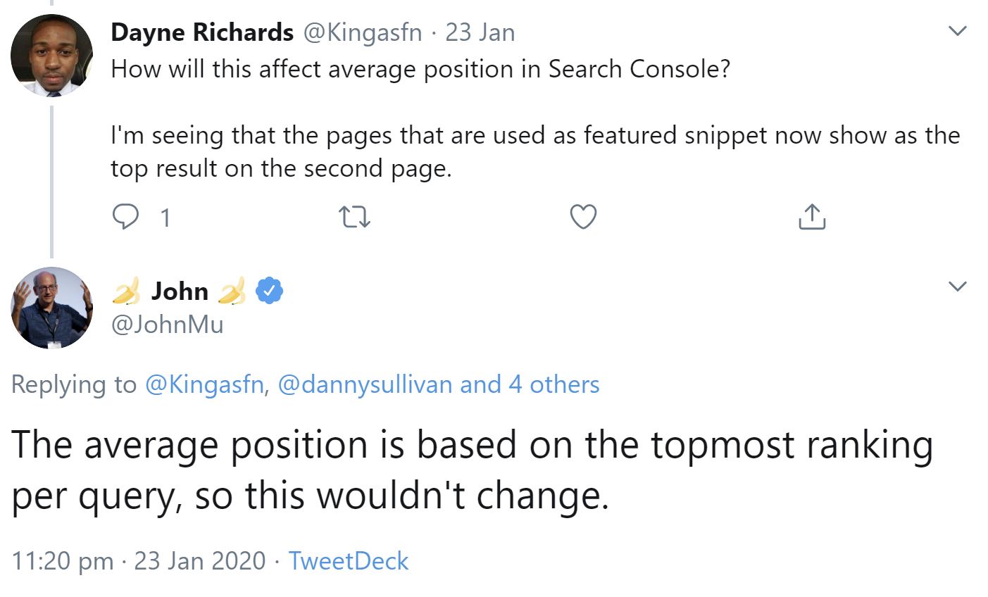 Google: Änderung bei Featured Snippets wirkt sich nicht auf die durchschnittliche Position in der Google Search Console aus