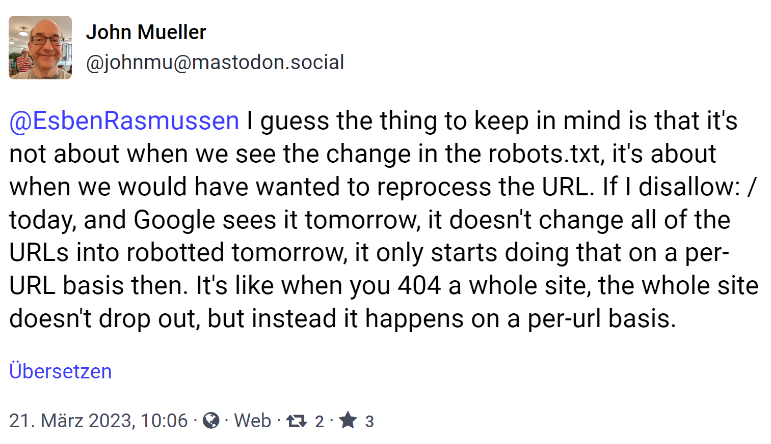 Google: Änderungen an der robots.txt wirken sich nicht sofort auf die gesamte Website aus