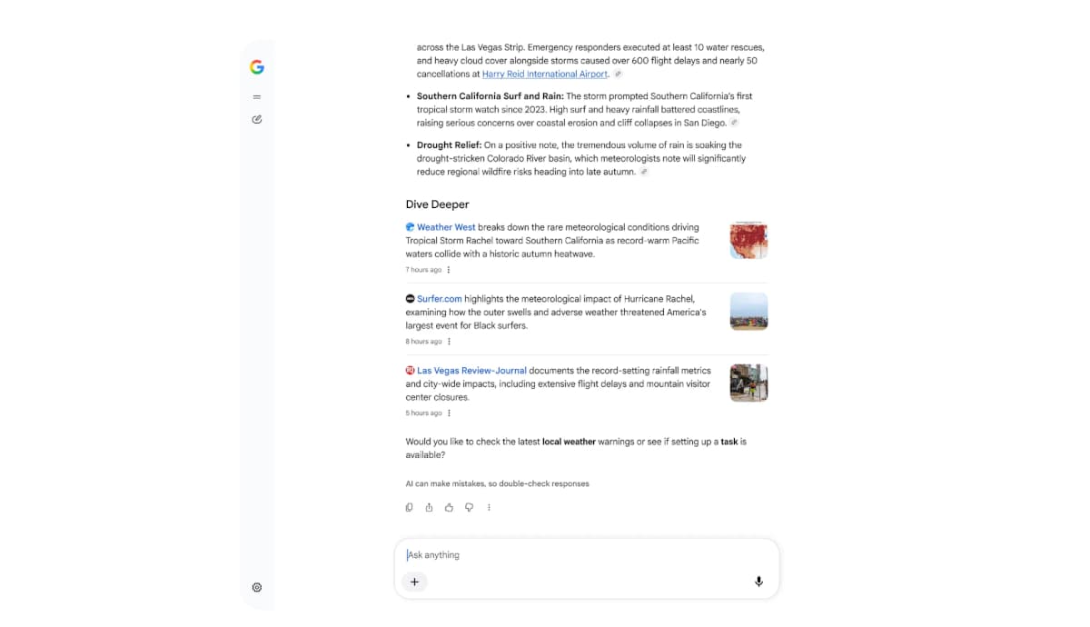 Google AI Mode: relevante Links im Bereich "Dive Deeper"