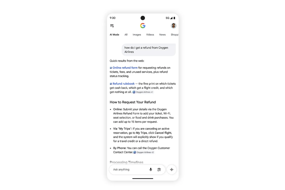 Google AI Mode: hervorgehobene Linkposition