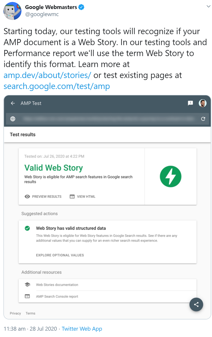 Google: AMP Testing Tool jetzt auch für Web Stories